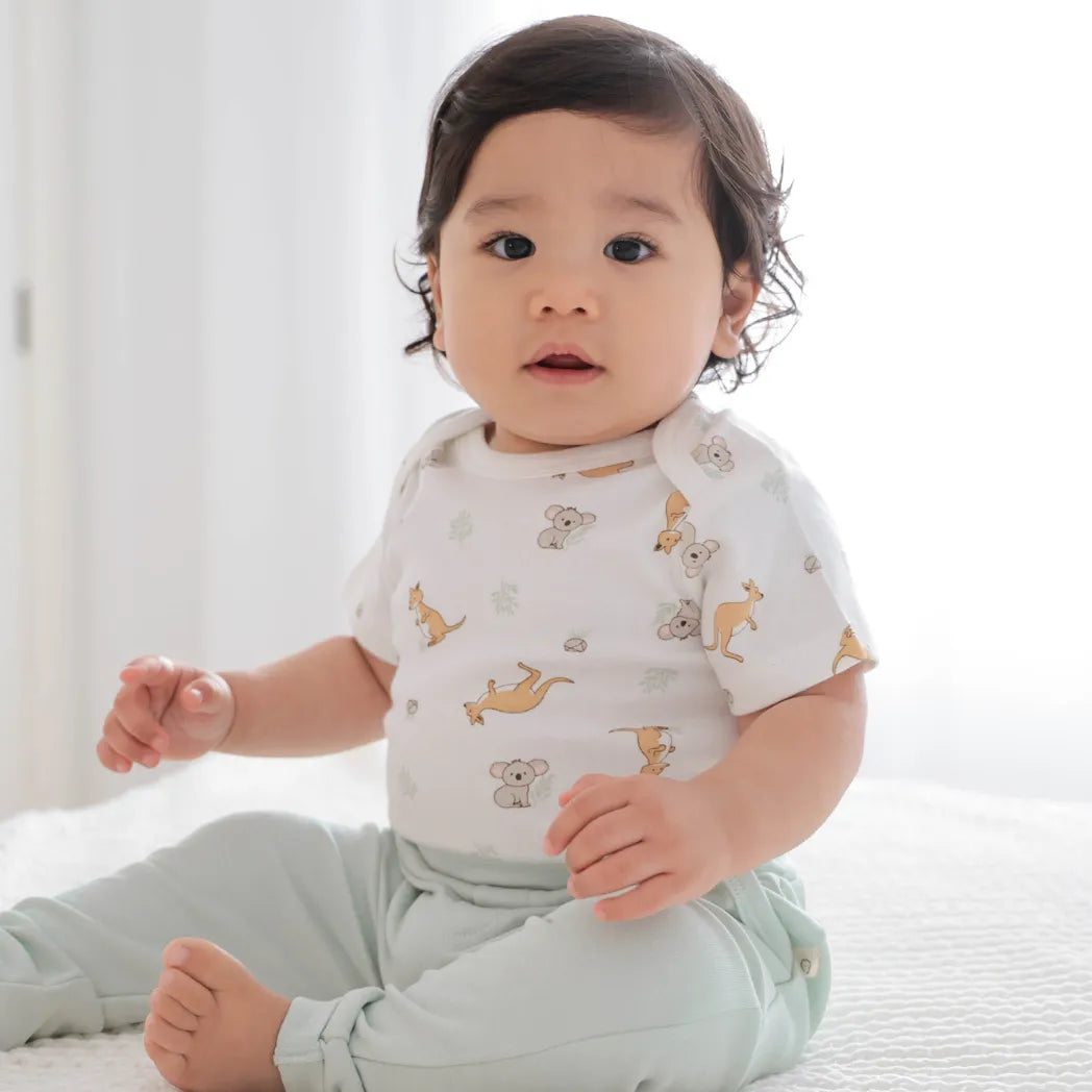 Lummi in Colour Baby Short Sleeve Bodysuit - Kangaroo and Koala