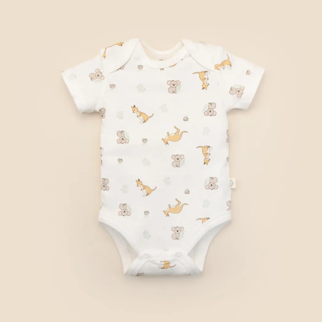 Lummi in Colour Baby Short Sleeve Bodysuit - Kangaroo and Koala