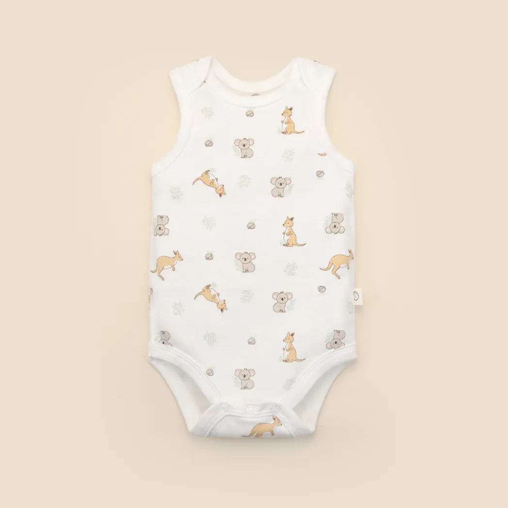 Lummi in Colour Baby Singlet Bodysuit - Kangaroo and Koala