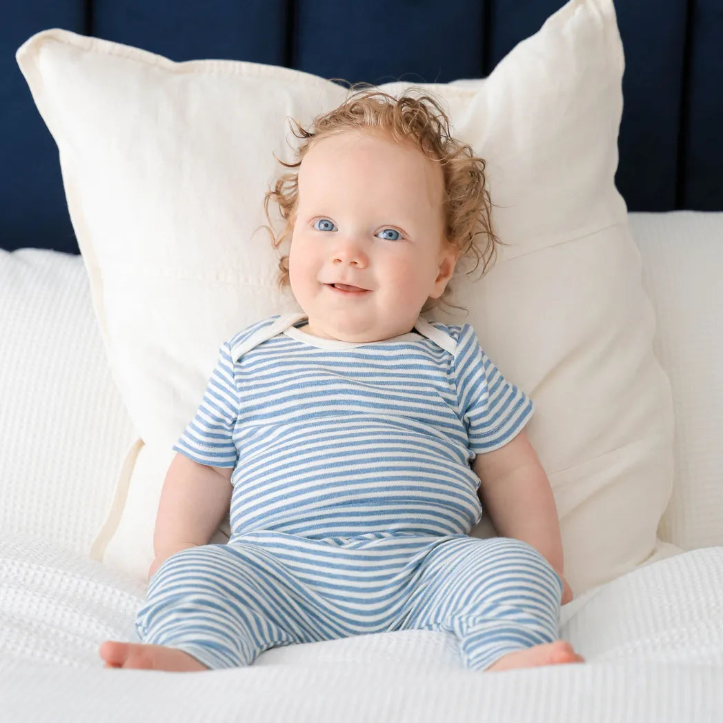 Lummi in Colour Comfy Baby Short Sleeve Bodysuit - Blue Stripes