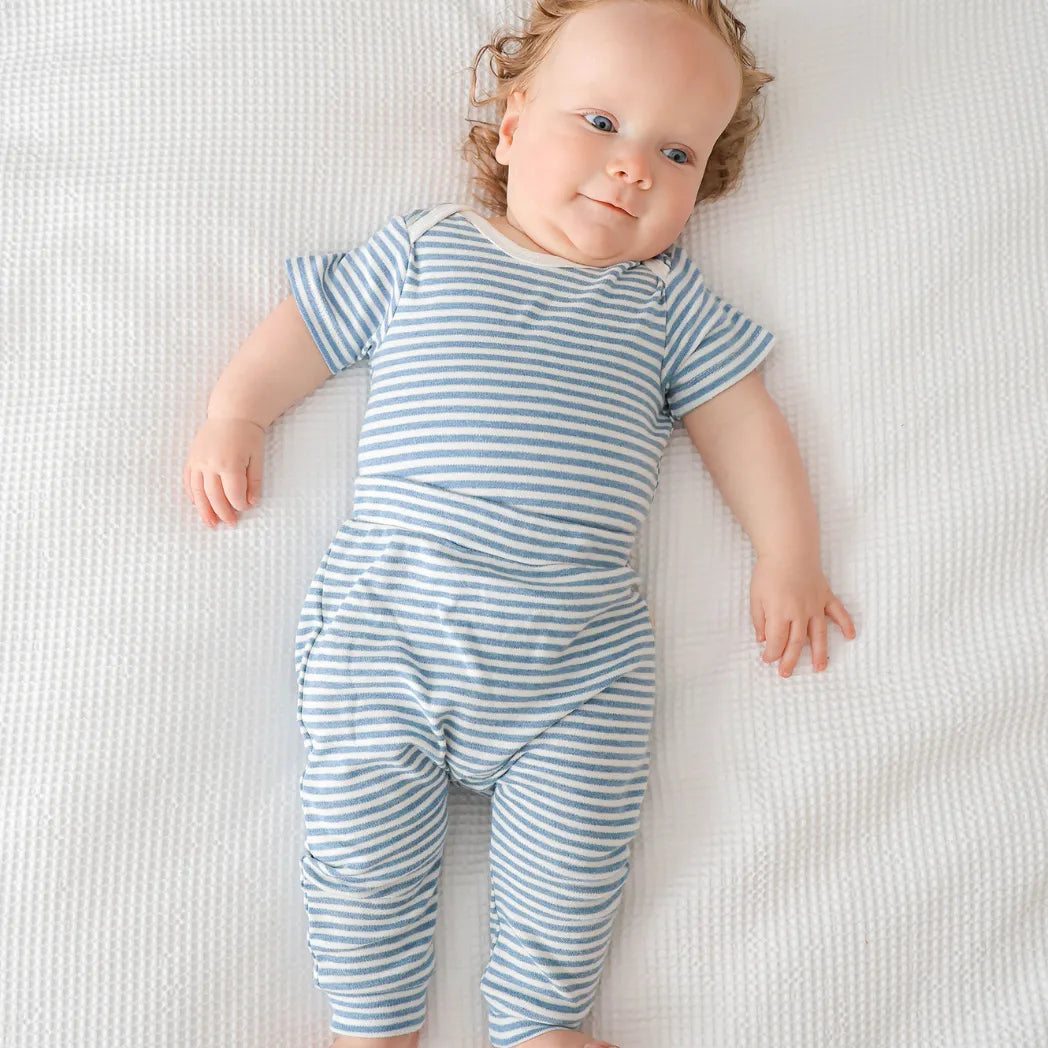 Lummi in Colour Comfy Baby Short Sleeve Bodysuit - Blue Stripes