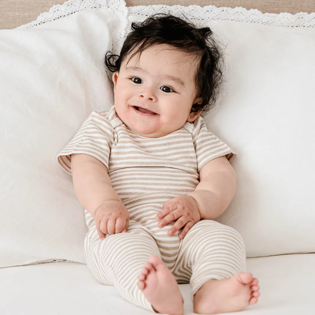 Lummi in Colour Comfy Baby Short Sleeve Bodysuit - Oat Stripes