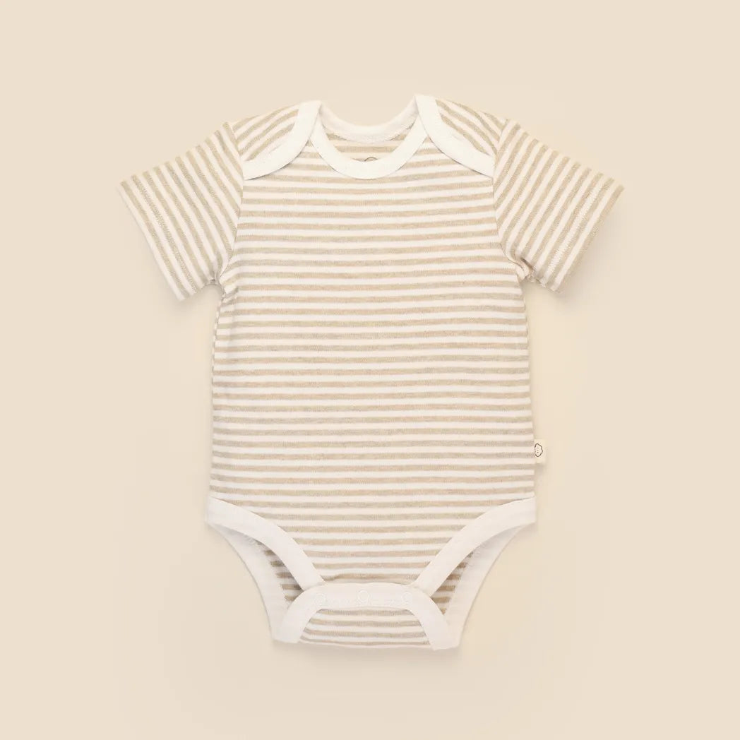Lummi in Colour Comfy Baby Short Sleeve Bodysuit - Oat Stripes