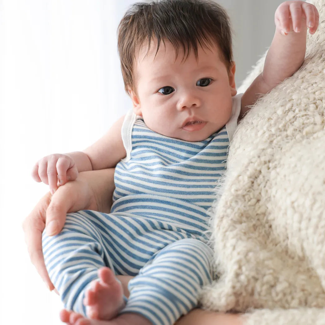 Lummi in Colour Comfy Baby Singlet Bodysuit - Blue Stripes