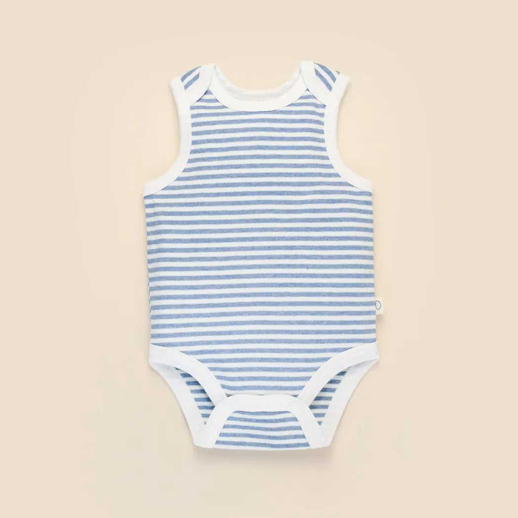 Lummi in Colour Comfy Baby Singlet Bodysuit - Blue Stripes
