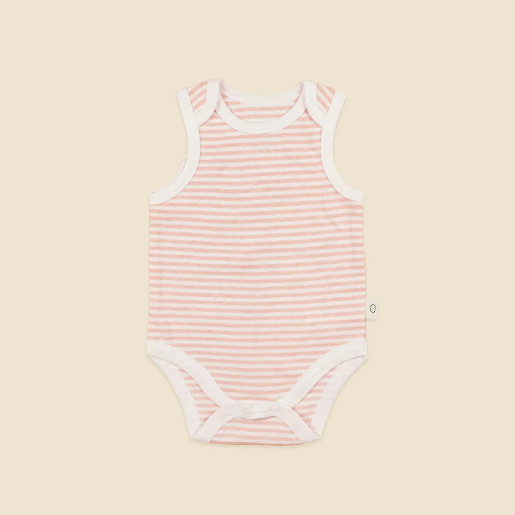 Lummi in Colour Comfy Baby Singlet Bodysuit - Heather Pink Stripes