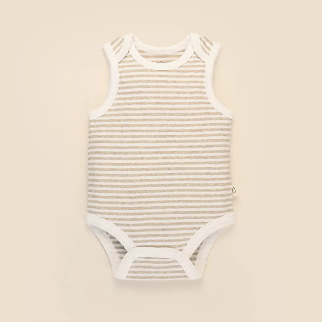 Lummi in Colour Comfy Baby Singlet Bodysuit - Oat Stripes