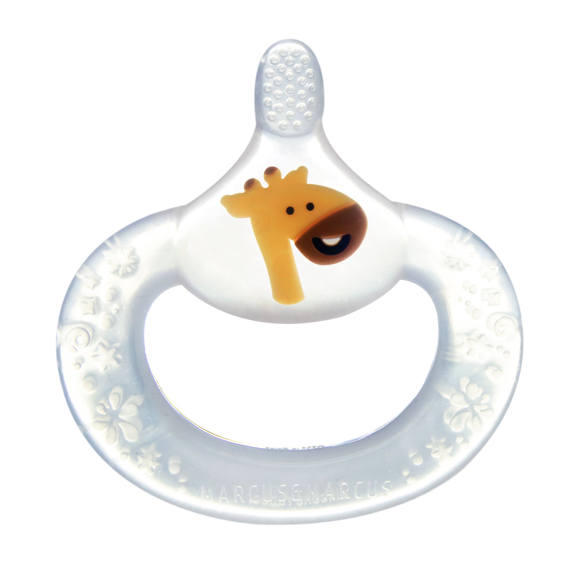Marcus & Marcus Baby Teething Toothbrush in yellow Giraffe design, BPA-free silicone toothbrush with soft bristles for tender gums