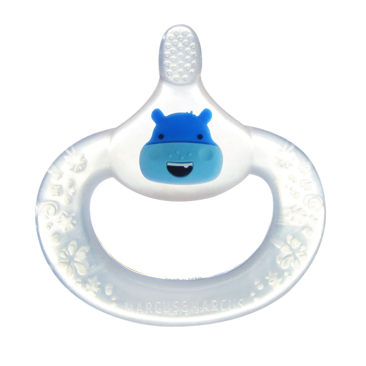 Marcus &amp; Marcus Baby Teething Toothbrush in blue Hippo design, BPA-free silicone toothbrush with soft bristles and textured gum relief