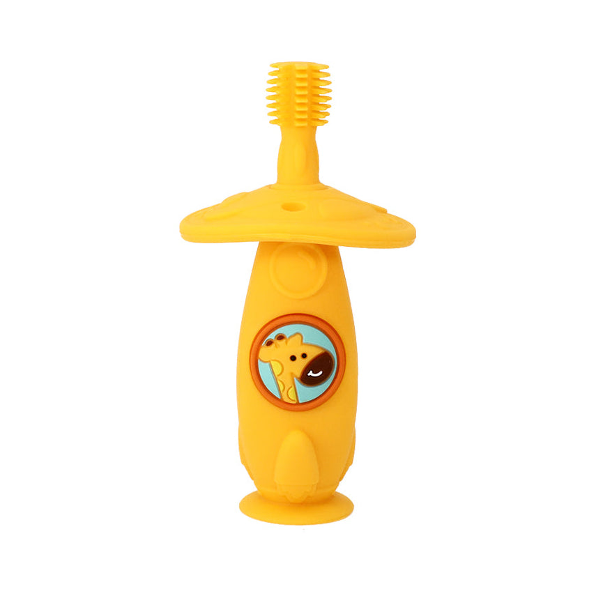 Marcus & Marcus Self Training 360 Toothbrush in yellow Giraffe design with soft silicone 360° bristles and suction base