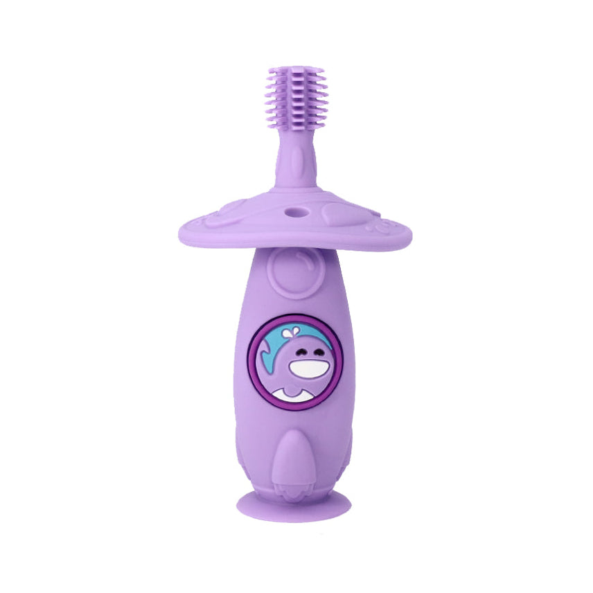 Marcus &amp; Marcus Self Training 360 Toothbrush in purple Whale design with 360° soft silicone bristles and suction base