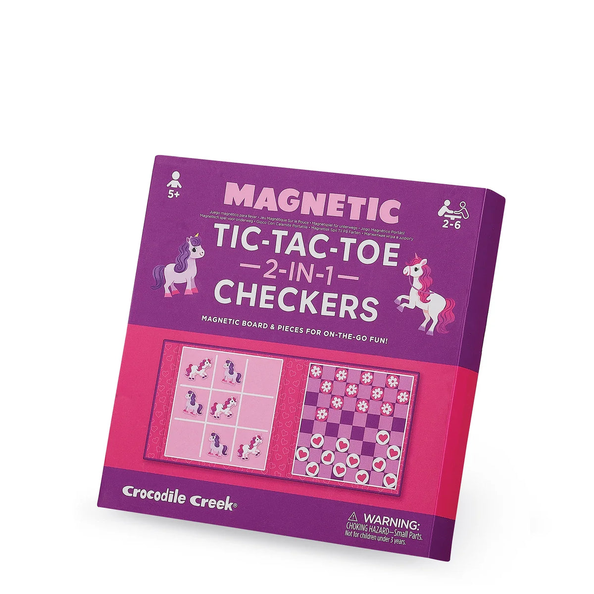 Crocodile Creek Magnetic Game - Tic Tac Toe & Checkers - Unicorn