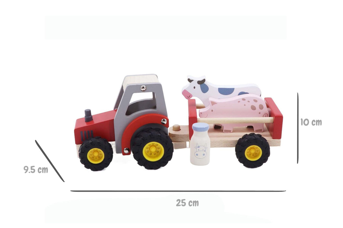 Wooden Tractor with Farm Animals - Red