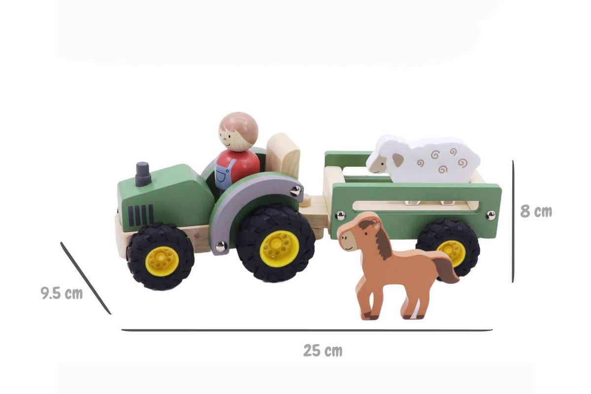 Wooden Tractor with Farm Animals - Green