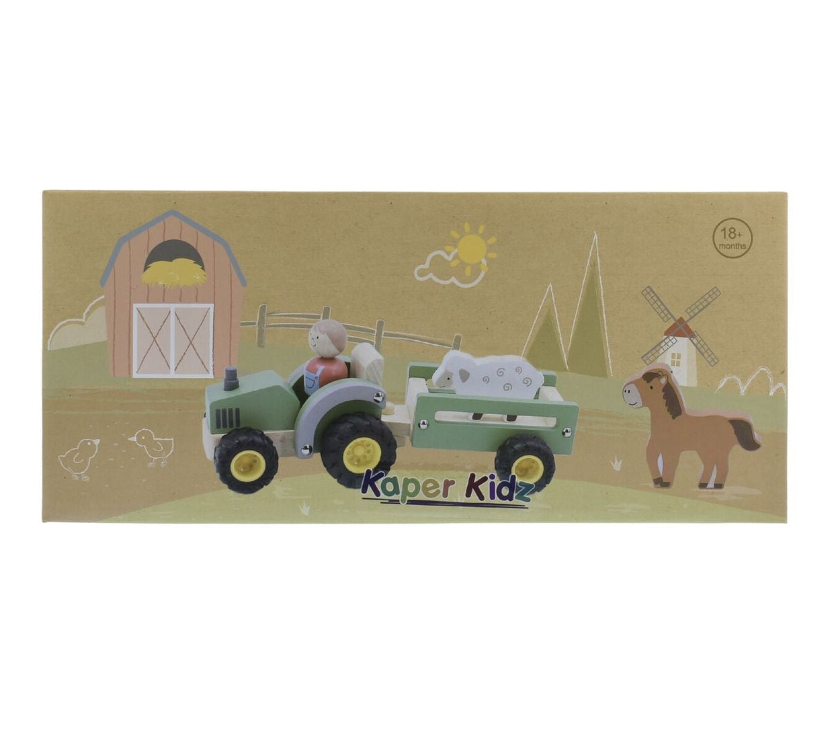 Wooden Tractor with Farm Animals - Green