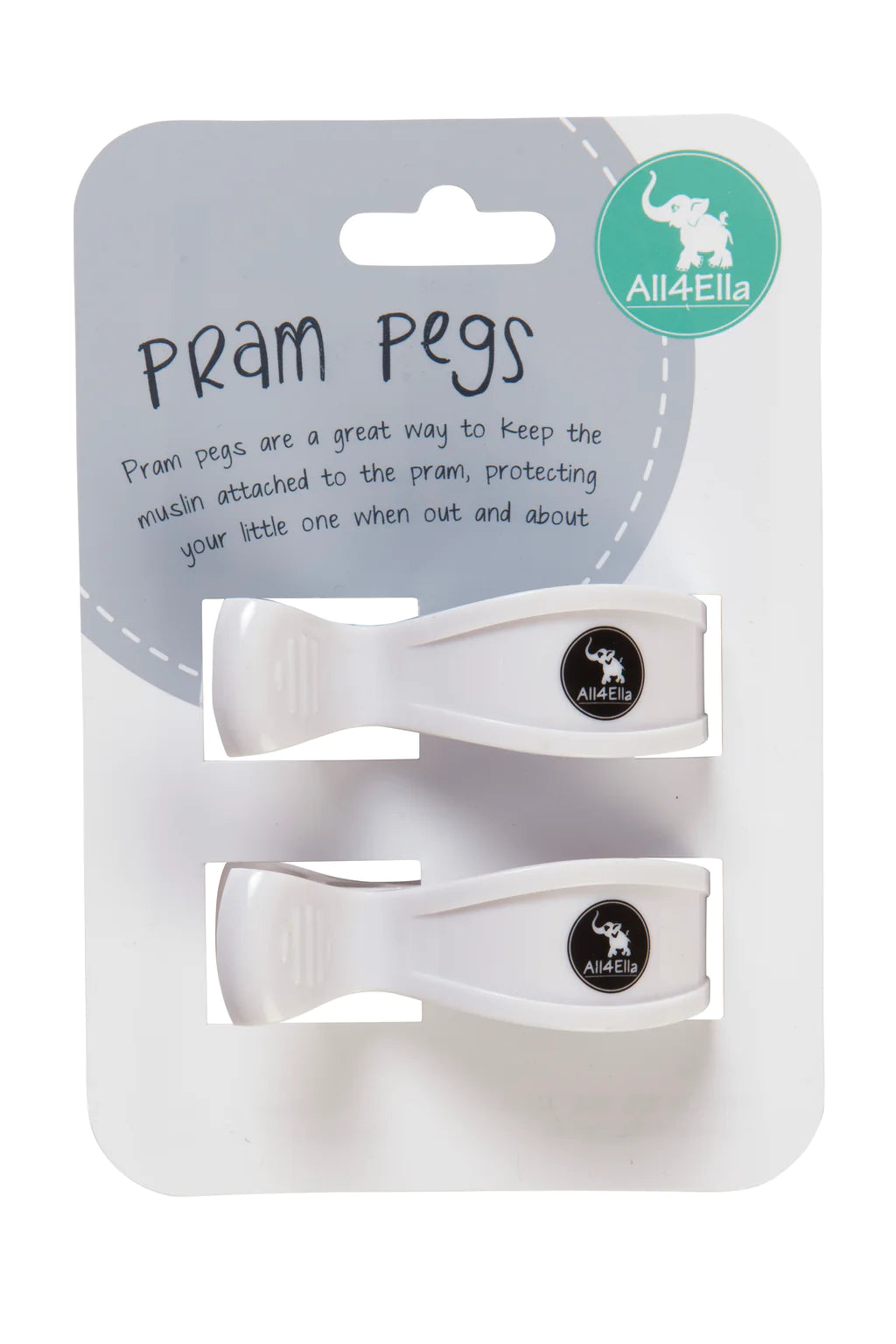 All4Ella Pram Pegs 2pk - White