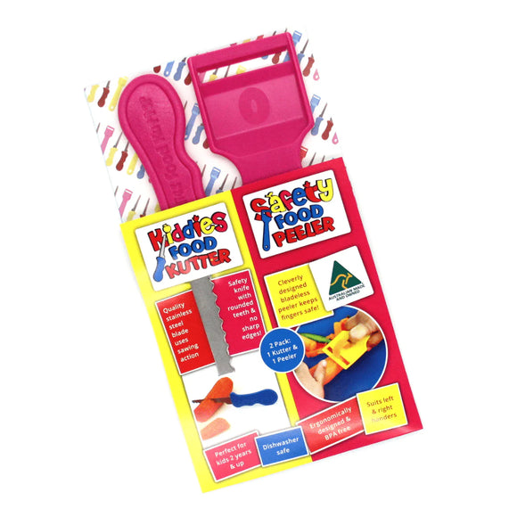 Twin Pack – Kiddies Food Kutter and Safety Food Peeler - Pink