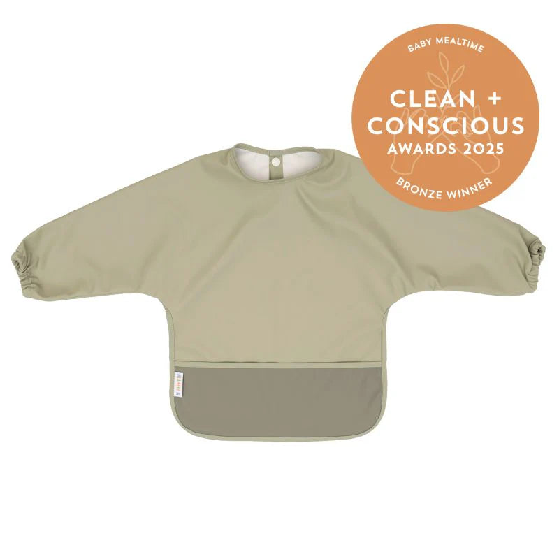 All4Ella Recycled Long Sleeve Bib- Two-Tone Light Sage