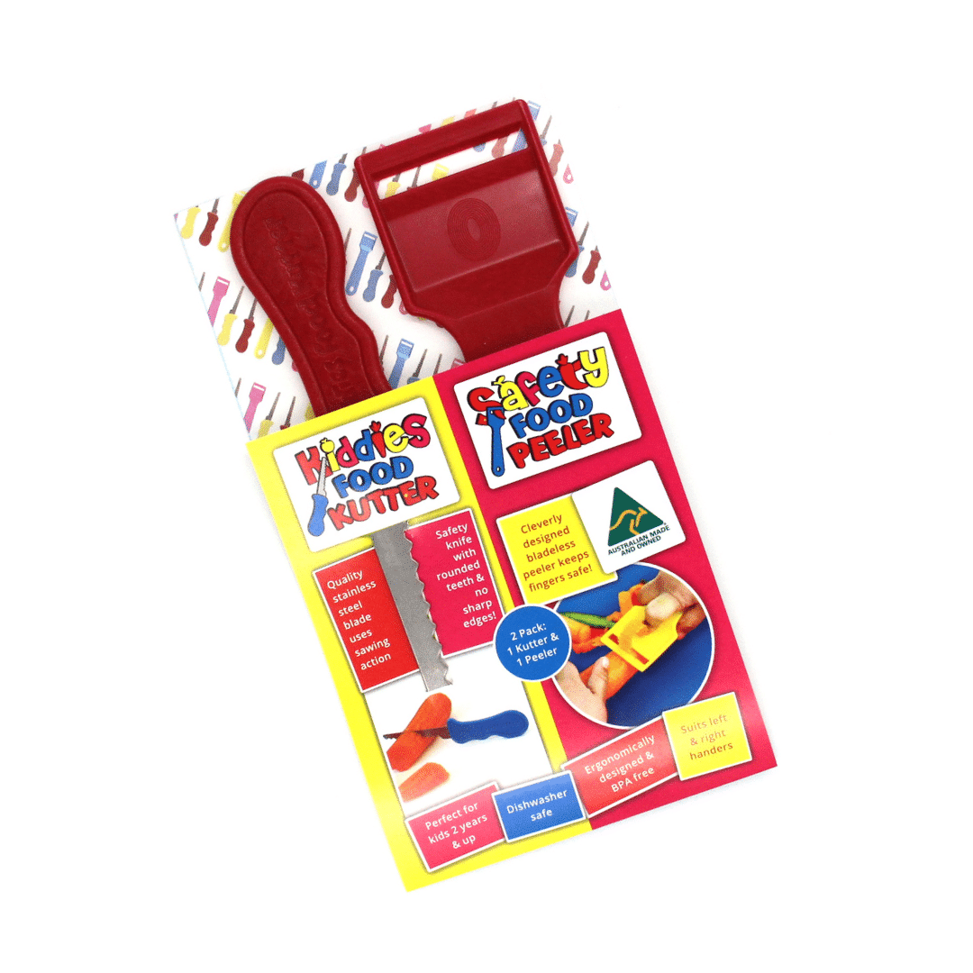 Kiddies Food Kutter and Safety Food Peeler - Twin Pack - Red