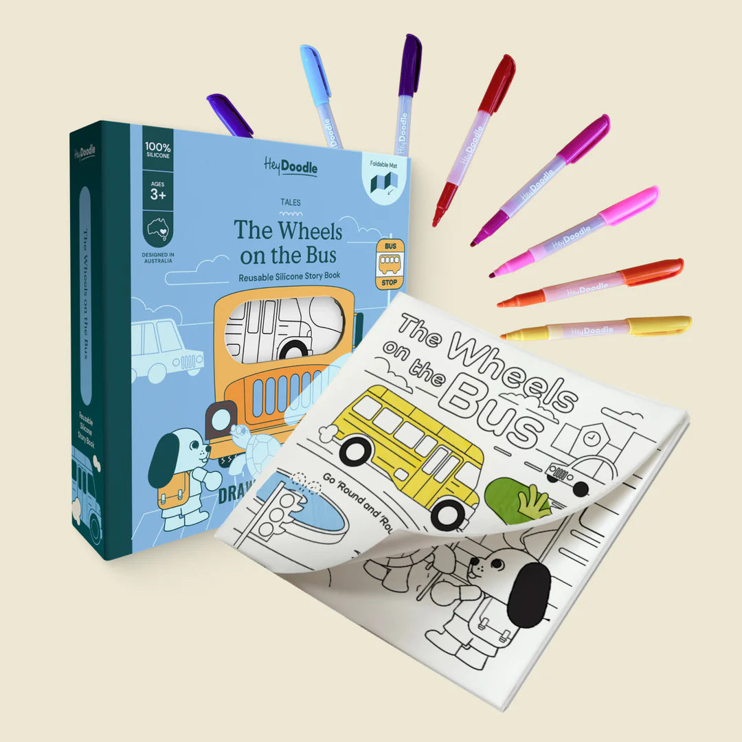 HeyDoodle Wheels on the Bus Reusable Colouring Book