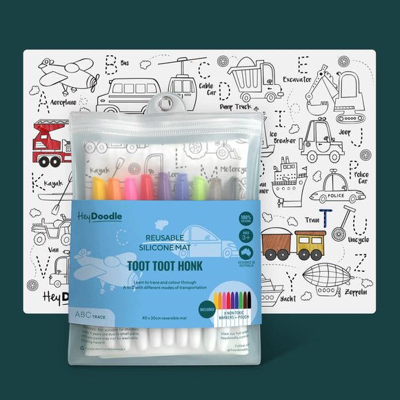 HeyDoodle Reusable Colouring Placemat - Toot Toot Honk!