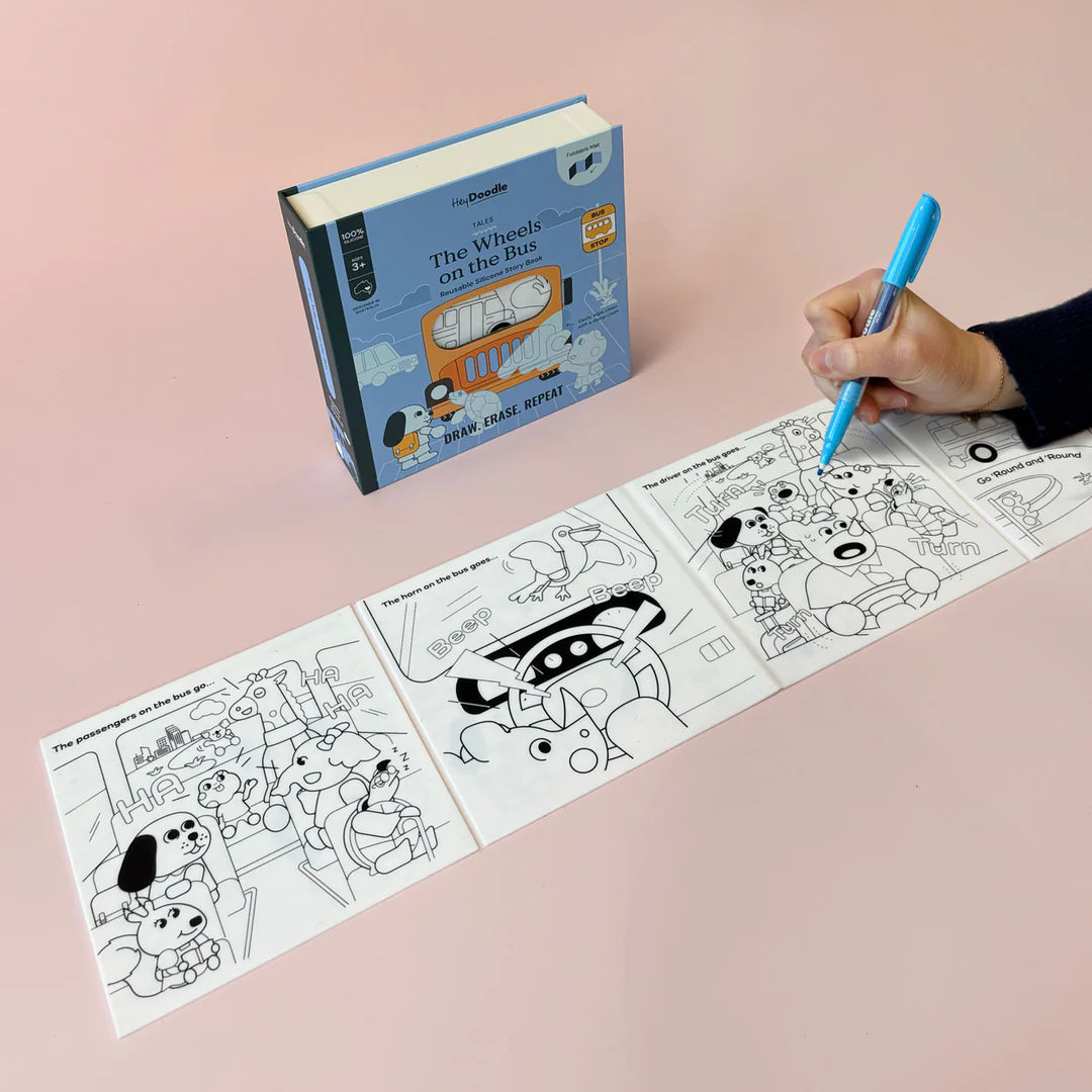 HeyDoodle Wheels on the Bus Reusable Colouring Book