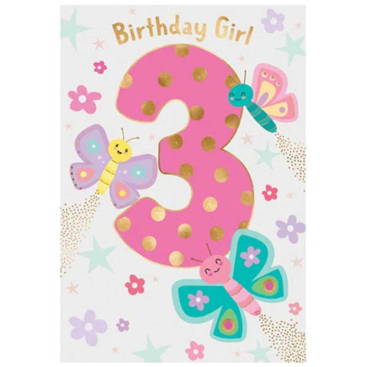 Birthday Girl 3 Butterfly Card