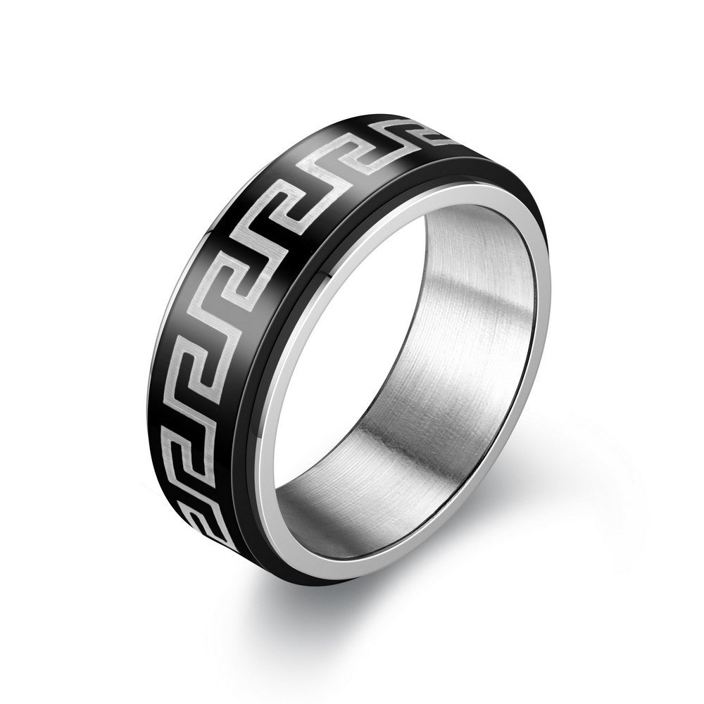 Black Silver Patterned Fidget Ring