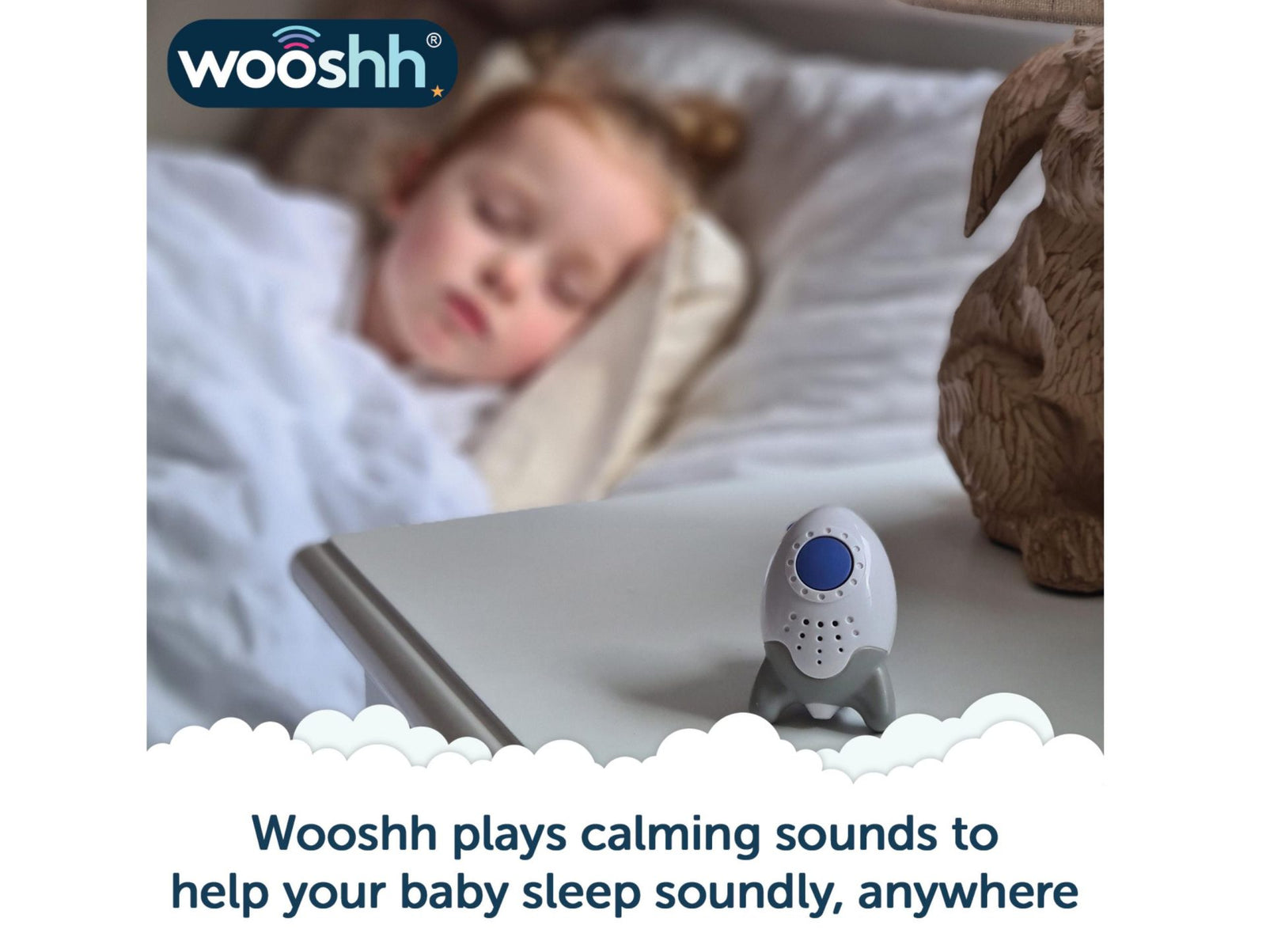 Compact white noise machine for babies – Wooshh with 8 sound options