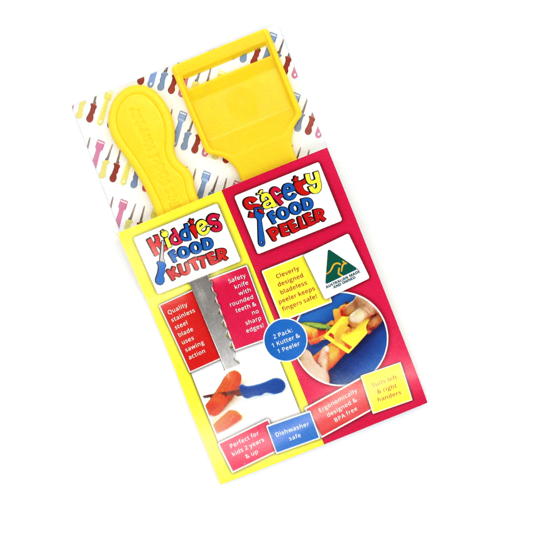 Kiddies Food Kutter and Safety Food Peeler - Twin Pack - Yellow