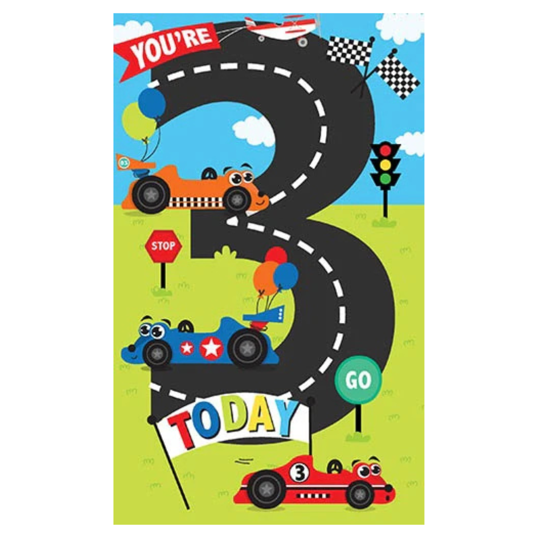 You're 3 Today Race Car Card