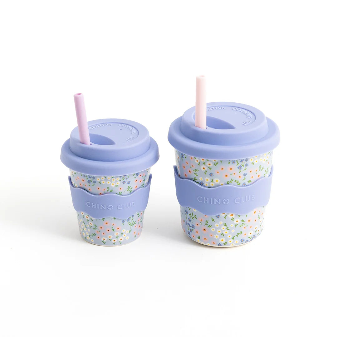 Chino Club Reusable Bamboo 240ml Cup - Blue Floral