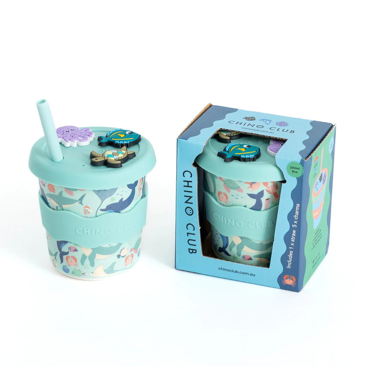 Chino Club Reusable Bamboo 240ml Charm Cup - Sea Creatures