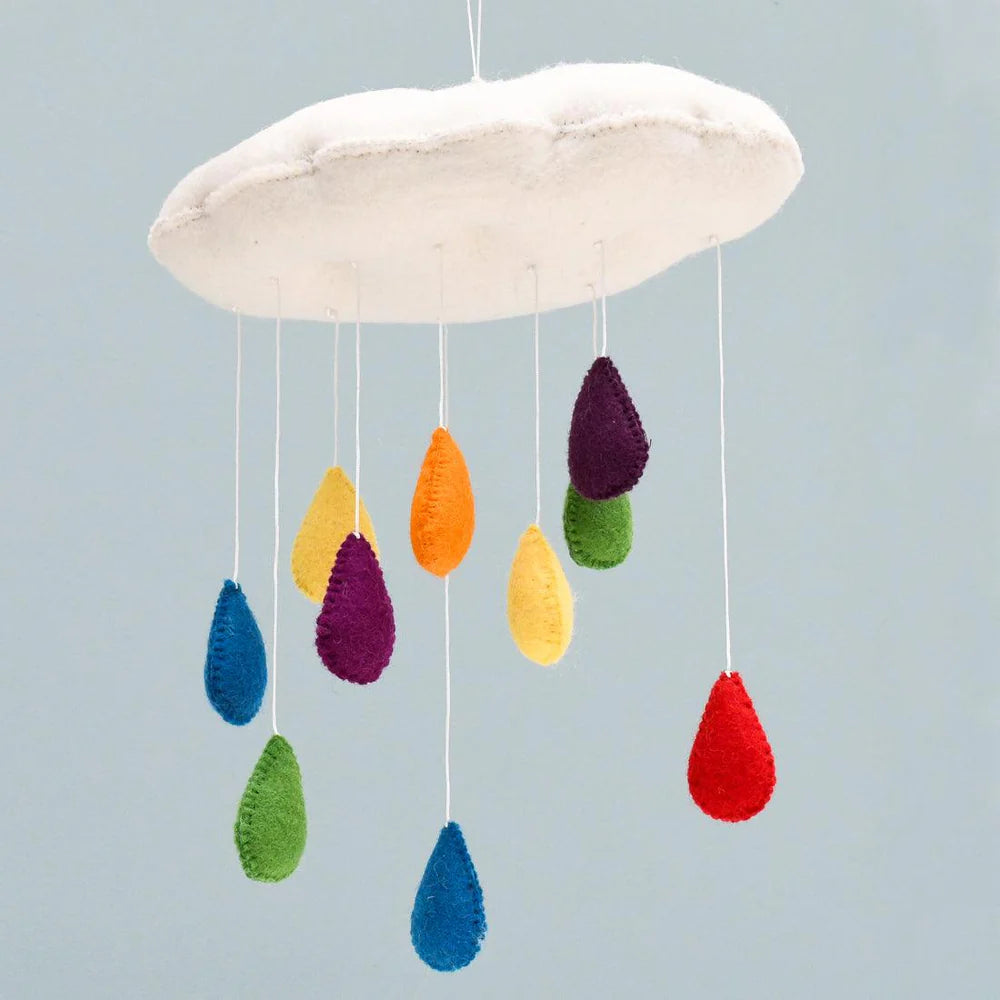 Tara Treasures Cloud Nursery Mobile with Raindrops- Colourful