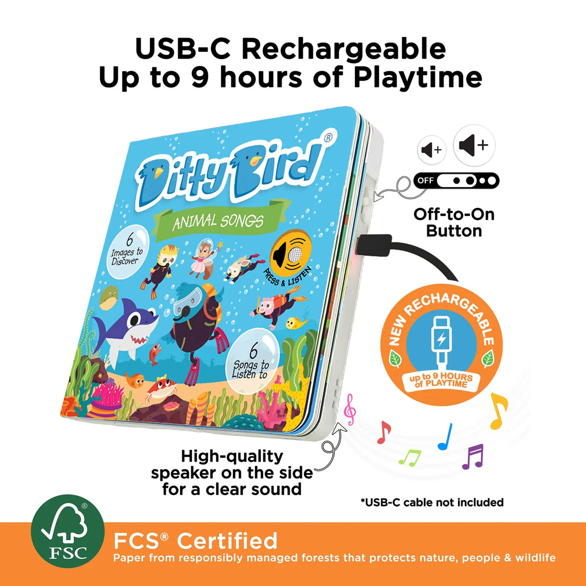 Ditty Bird Rechargeable Sound Book - Animal Songs