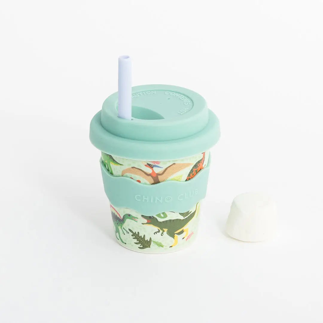 Chino Club Reusable Bamboo 120ml Cup - Green Dino