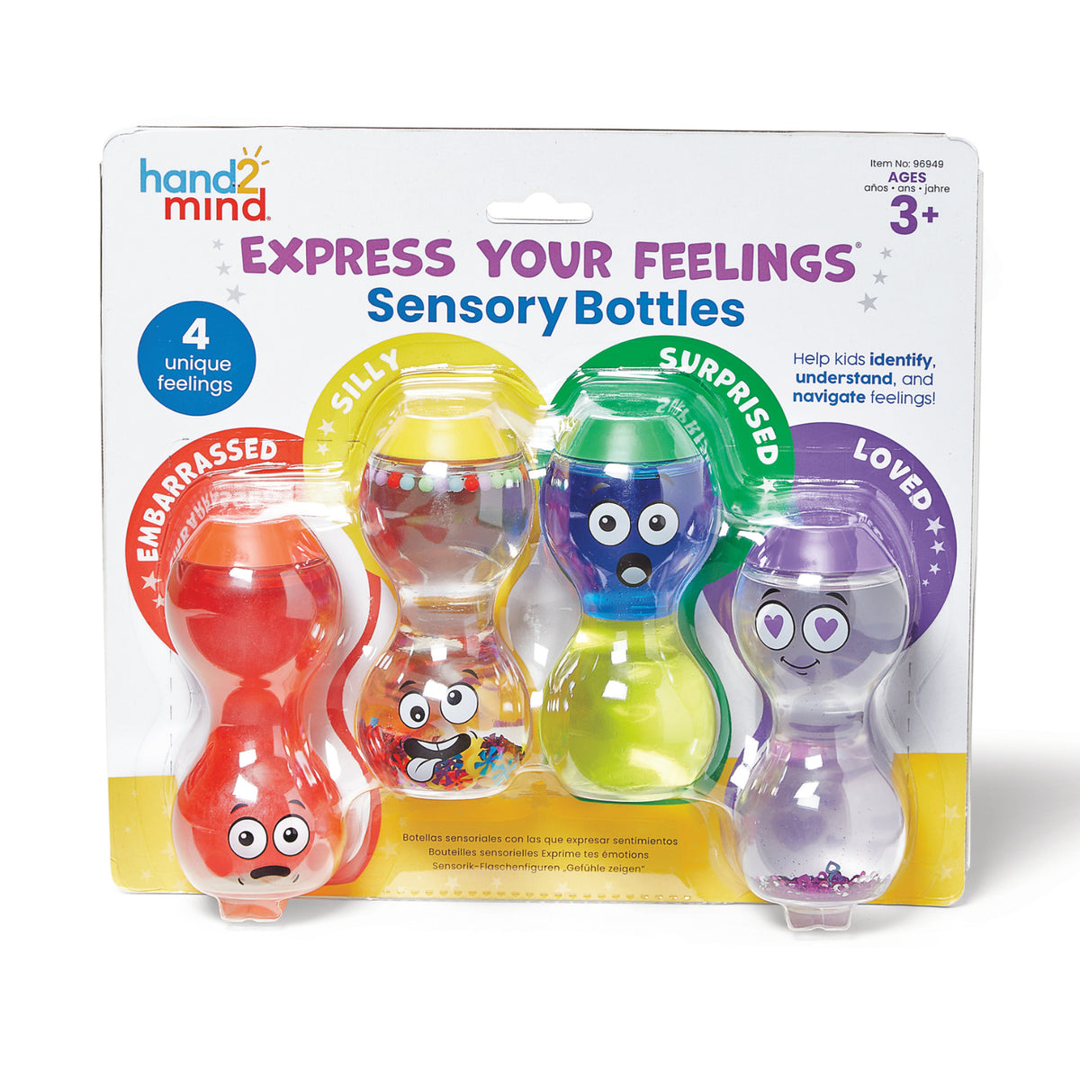 Hand2mind Express Your Feelings Sensory Bottles - Embarrassed, Silly, Surprised & Loved