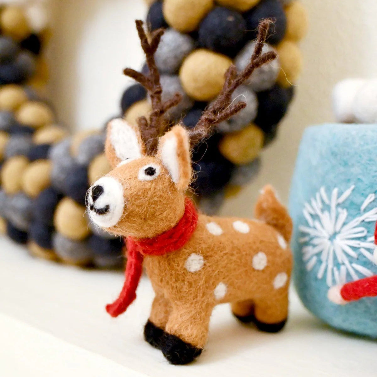 Tara Treasures Felt Reindeer with Red Scarf