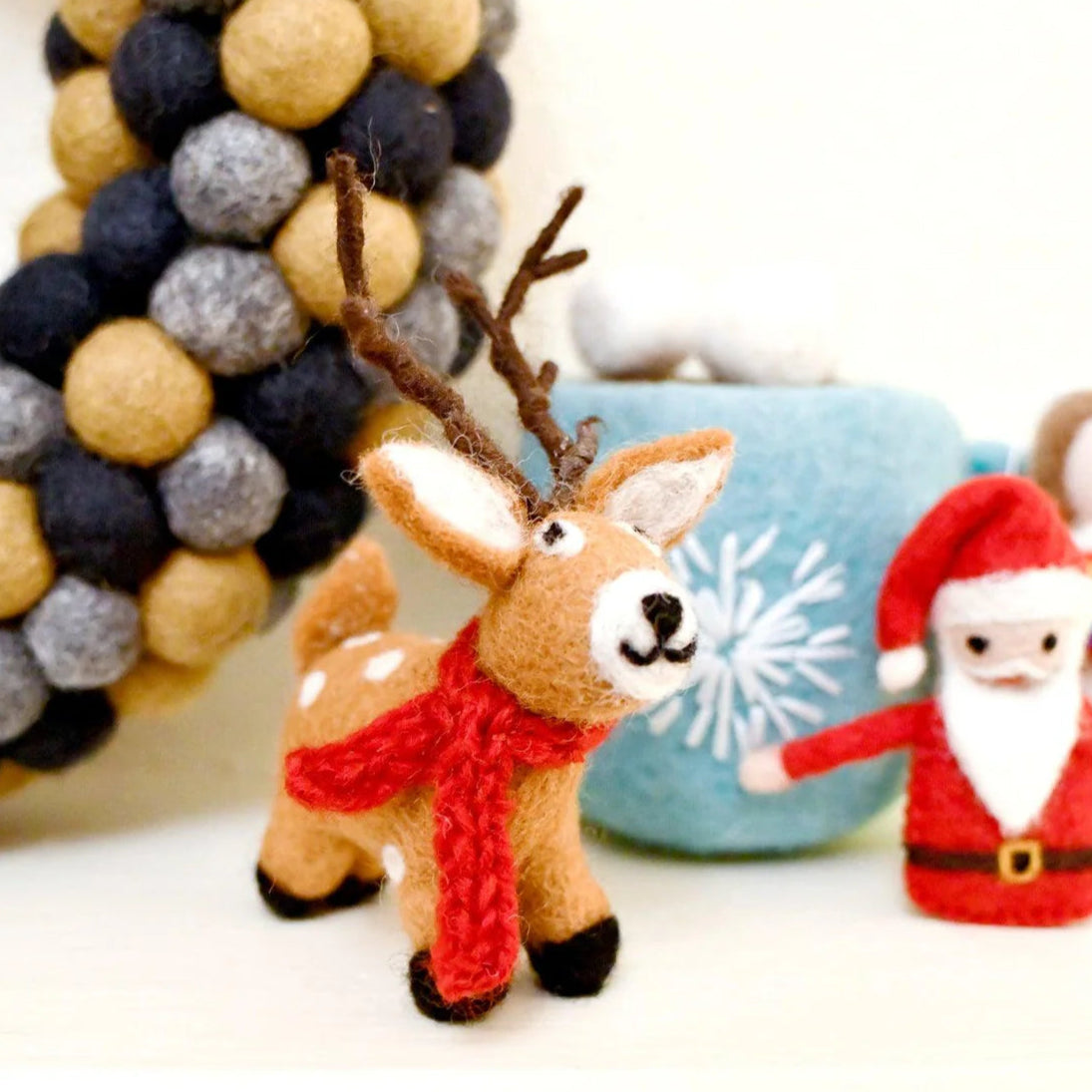 Tara Treasures Felt Reindeer with Red Scarf