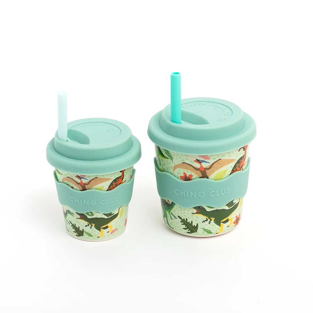 Chino Club Reusable Bamboo 240ml Cup - Green Dino