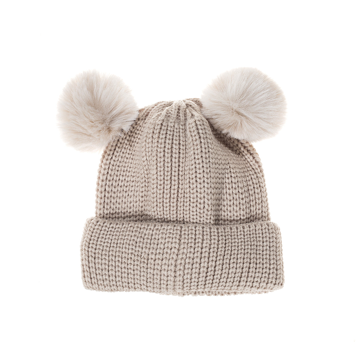 Beanie with Double Pom Pom - Beige