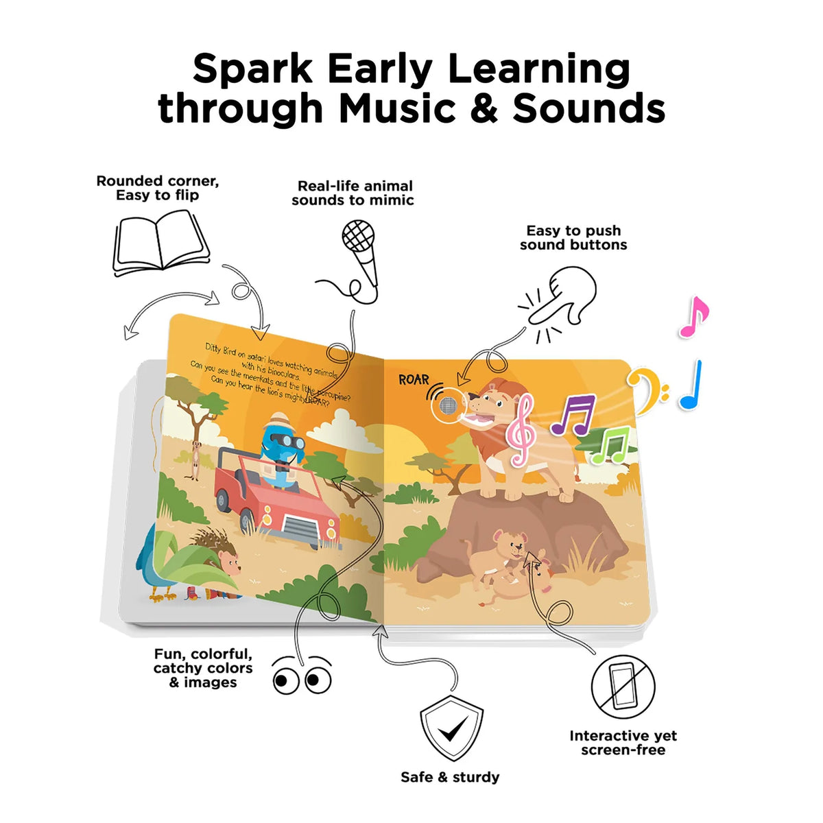 Ditty Bird Rechargeable Sound Book - Safari Animal Sounds
