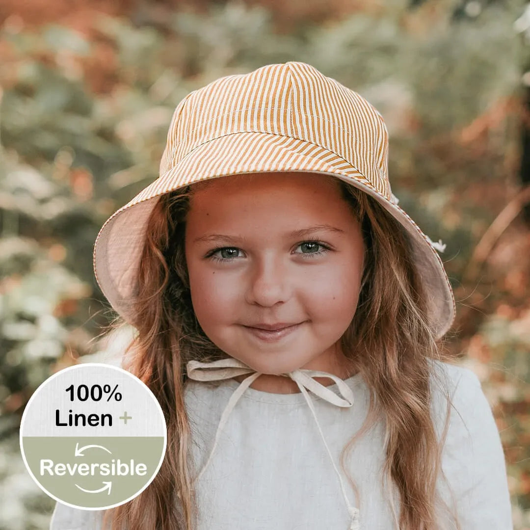 Bedhead  &#39;Wanderer&#39; Girls Reversible Panelled Bucket Sun Hat - Frankie / Flax