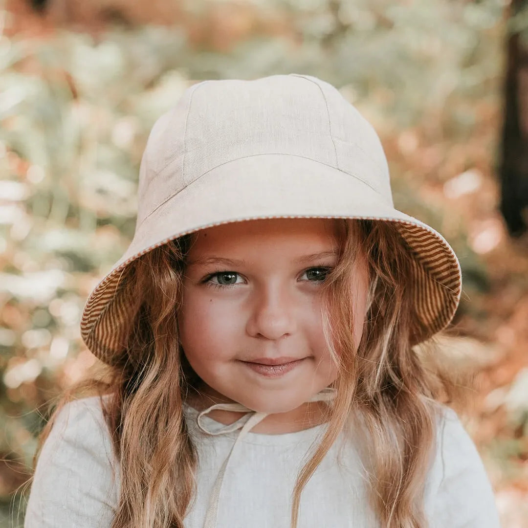 Bedhead  &#39;Wanderer&#39; Girls Reversible Panelled Bucket Sun Hat - Frankie / Flax