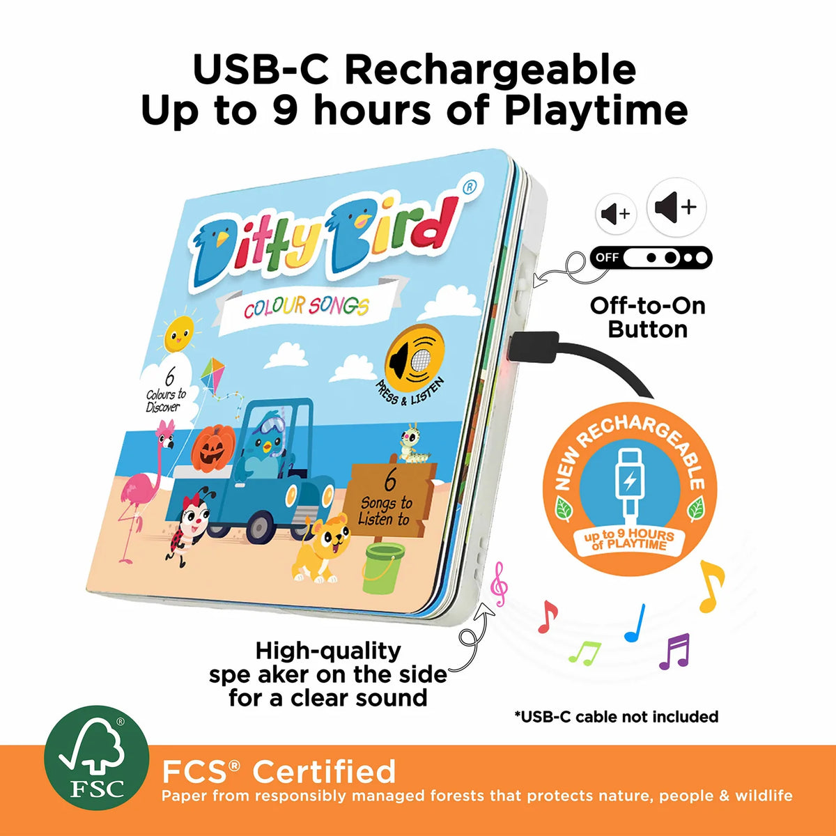 Ditty Bird Rechargeable Sound Book - Colour Songs