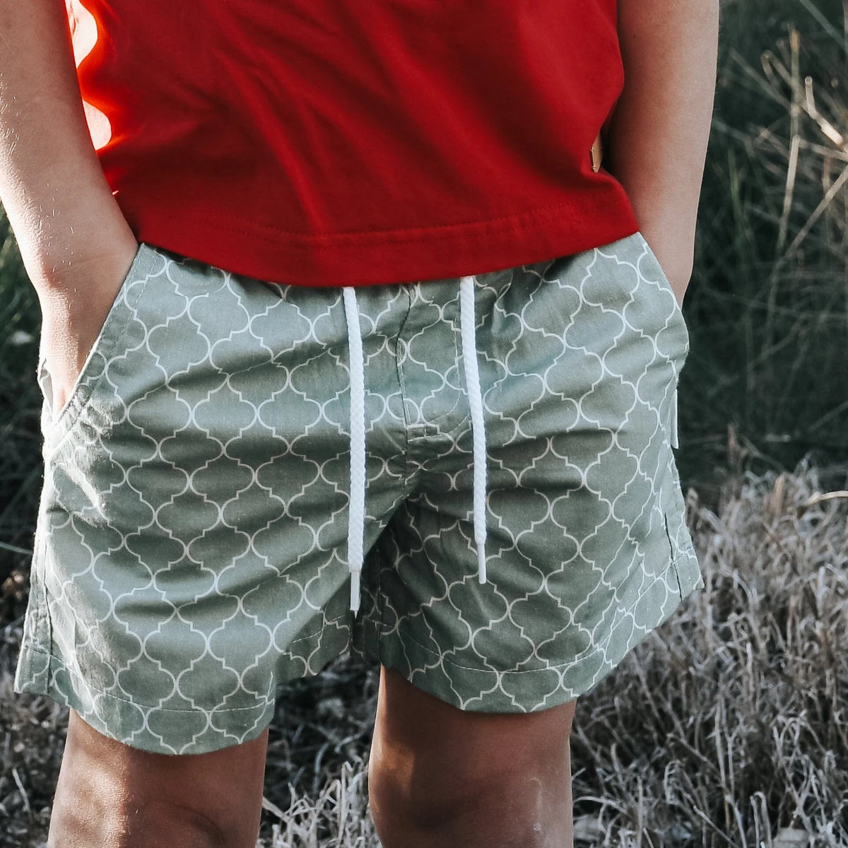 Love Henry Boys Sonny Shorts - Green Geo Print