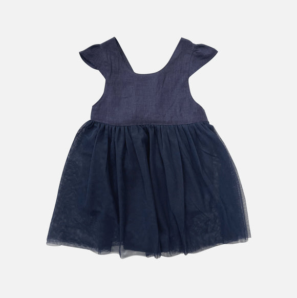 Baby Girls Lottie Dress - Navy Linen