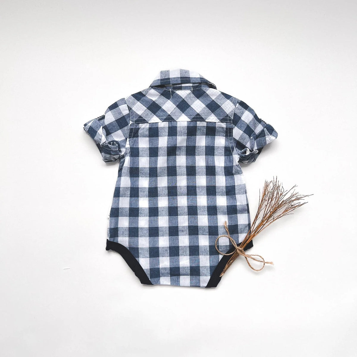 Baby Boys Dress Shirt Romper - Large Blue Check