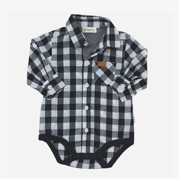 Baby Boys Dress Shirt Romper - Large Navy Check