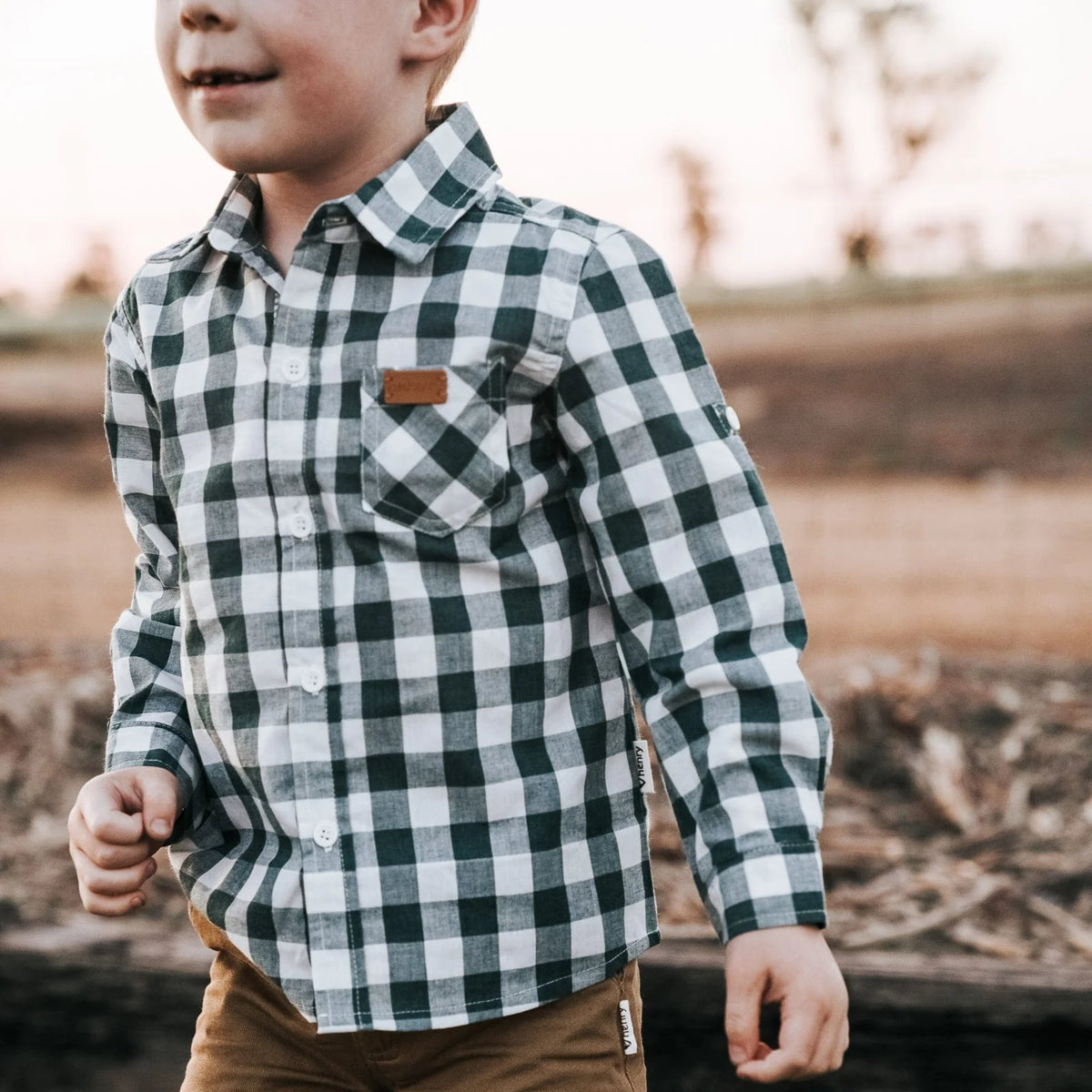 Love Henry Boys Dress Shirt- Large Green Check